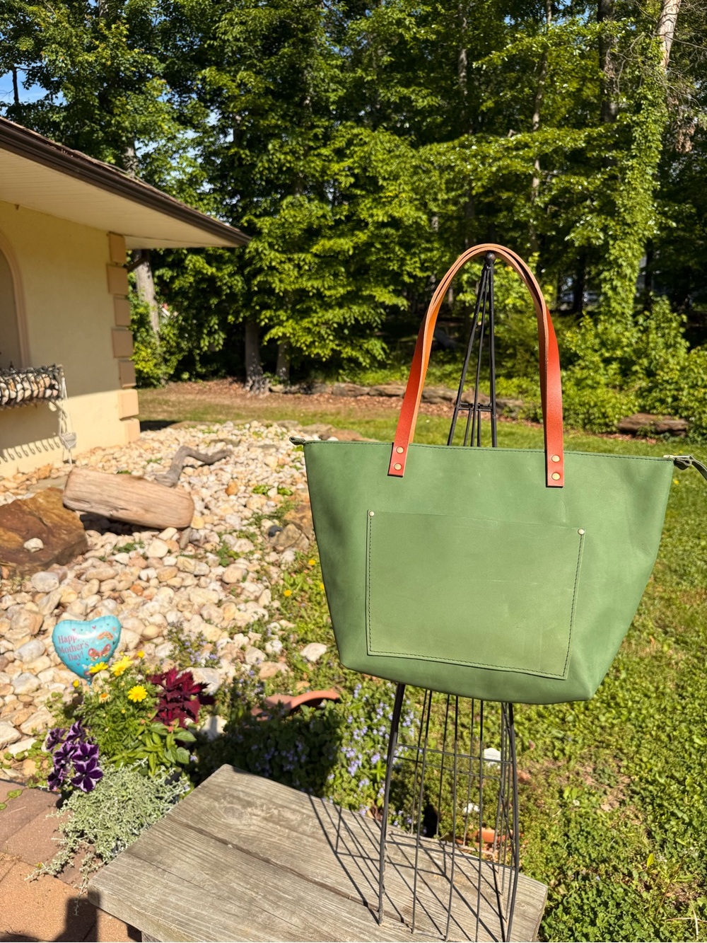 Green Tote with Tan Handles - Everyday Carry Tote